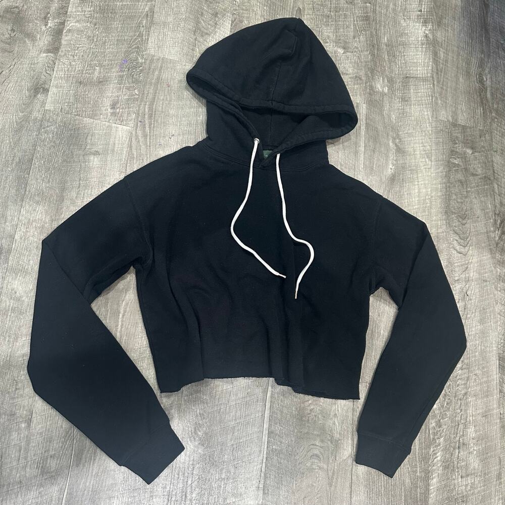 Wild Fable Black Cropped Hoodie Sweatshirt Drawstring Hood Size‎ S